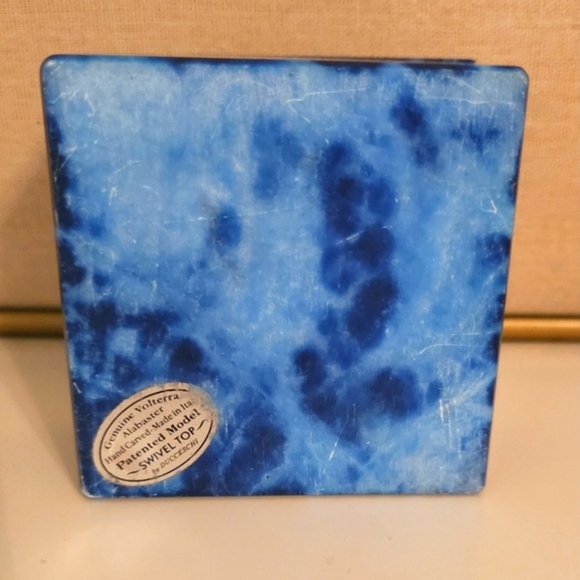 Genuine Volterra Alabaster Italian Swivel Top Trinket Box Flat Square Blue MCM - Picture 5 of 7